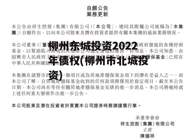 柳州东城投资2022年债权(柳州市北城投资)