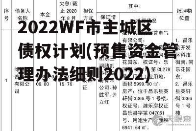 2022WF市主城区债权计划(预售资金管理办法细则2022)